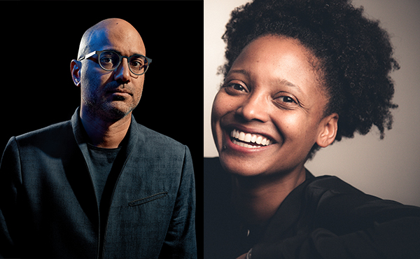 Headshots of Playwright and Novelist Ayad Akhtar and Poet Tracy K. Smith.