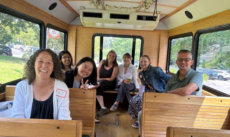Faculty institute participants riding the trolley.