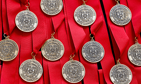 Embossed medals gifted to alumni celebrating their 50th Reunion—and 50 years of being an alumni.