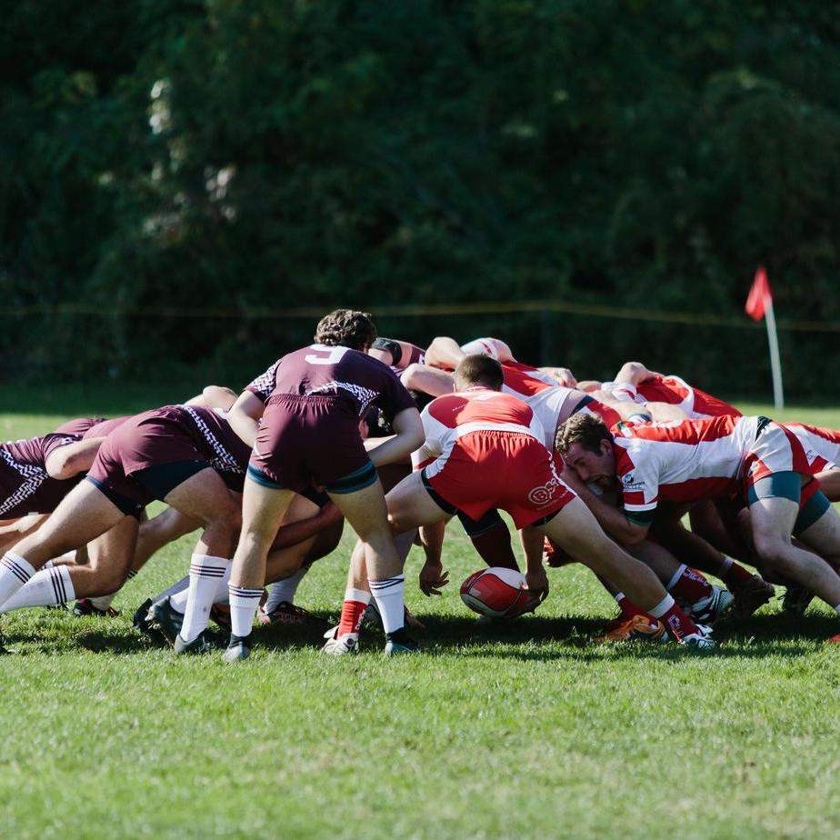 Rugby players in a scrum 