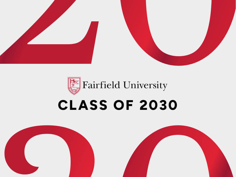 Cover of Admissions Book, white background with red text that says Class of 2030.
