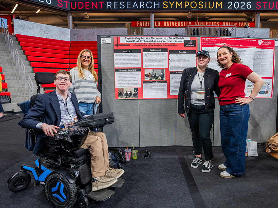 SEHD students and disability advocates Christopher Lyons and Madeline Bobcock presented their findings from their 'Experiencing Barrier's simulation at the annual Research Symposium.