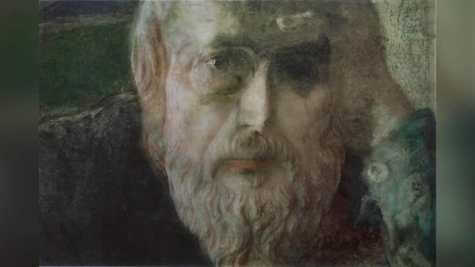 A painting depicting an elderly man with a long beard, showcasing intricate details and expressive features.