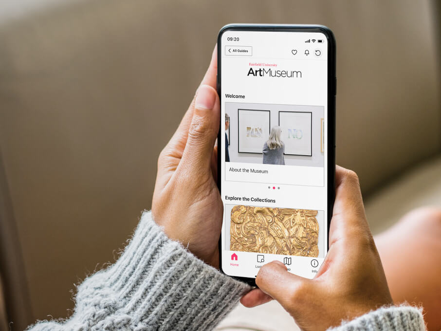 Art museum app displayed on an iPhone, showcasing various artworks and features for exploring the museum's collection.