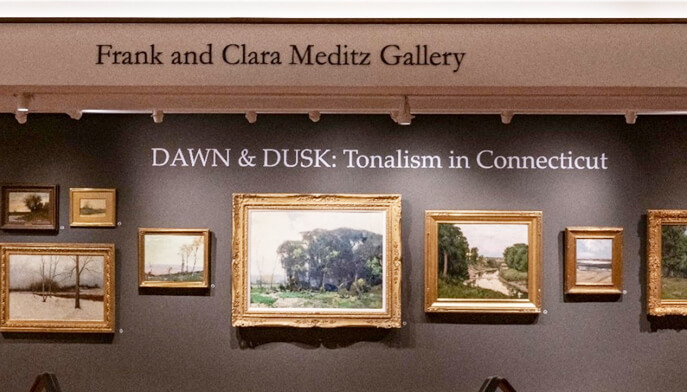 The dawn and dusk gallery at the Frank and Clara Meditz Gallery, showcasing serene landscapes and atmospheric art.