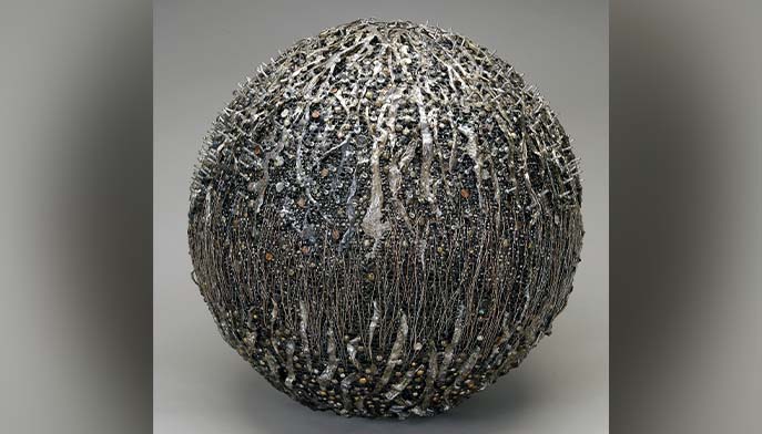 Norma Minkowitz, Excavation, 2009-11 Fiber, resin, carpet tacks, aluminum rivets, and paint.