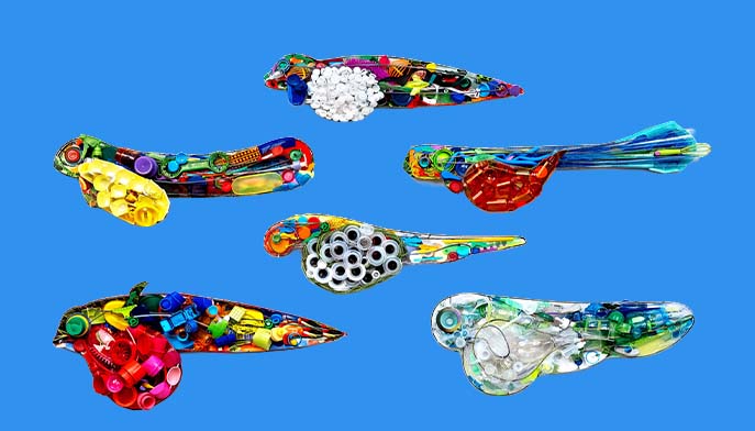 Christy Rupp, Aquatic Larvae, 2020, welded steel and collected single use plastics. © Christy Rupp