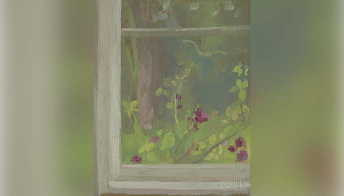 Suzanne Chamlin, Rose Bush Painting, 2019, oil on wood panel. Courtesy of the artist. Photo: Malcolm Varon, NYC
