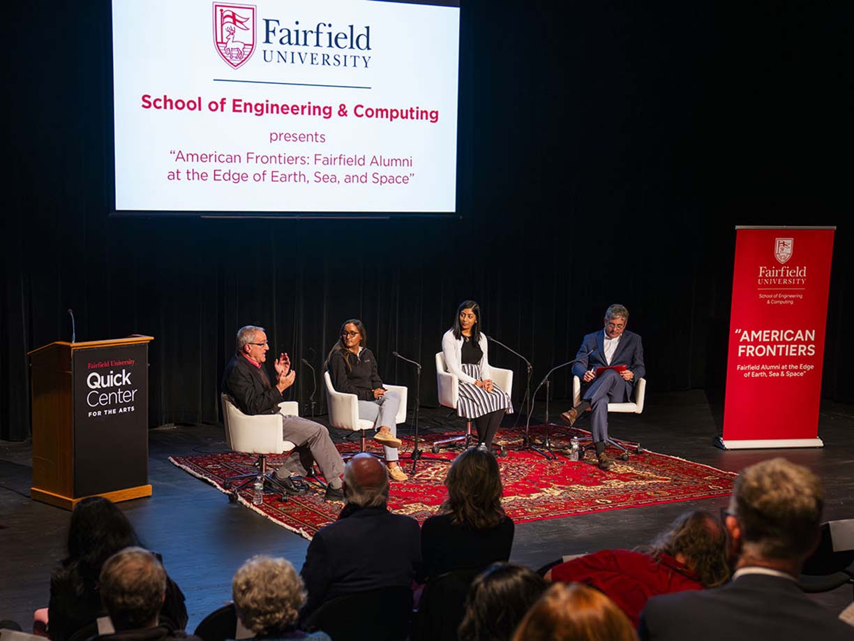Fairfield alumni discussed their engineering careers in a panel conversation with Dean Andres Carrano, PhD..