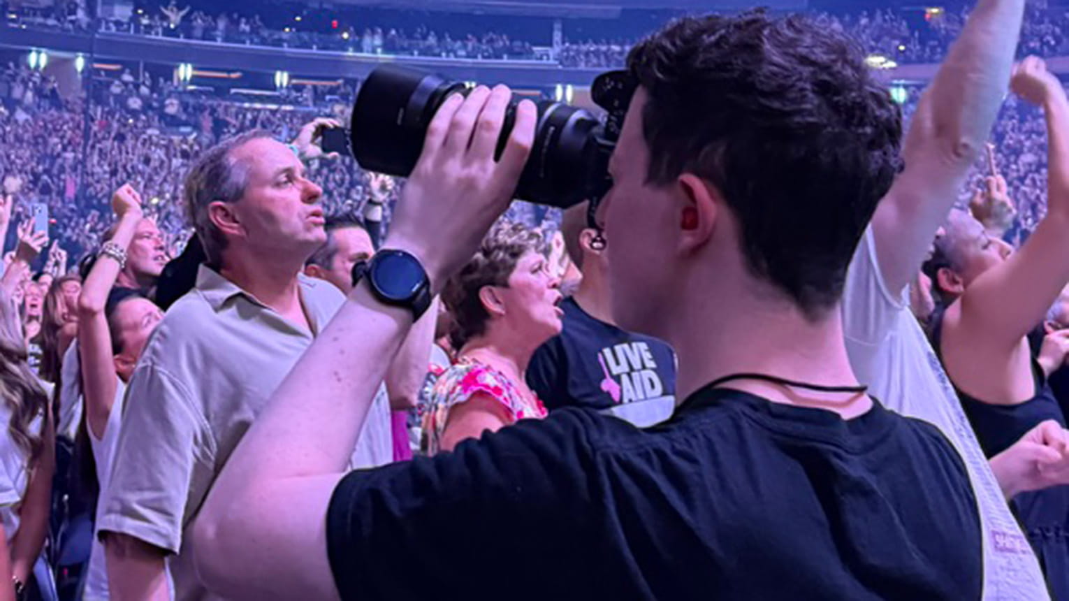 Ryan capturing shots of the crowd prior to Bon Jovi's performance at Madison Square Garden.