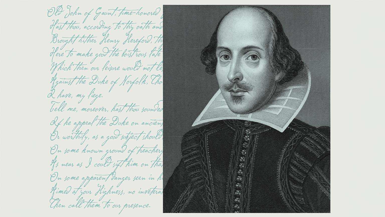 Image of Shakespeare's portrait, featuring his iconic ruff and serious gaze.
