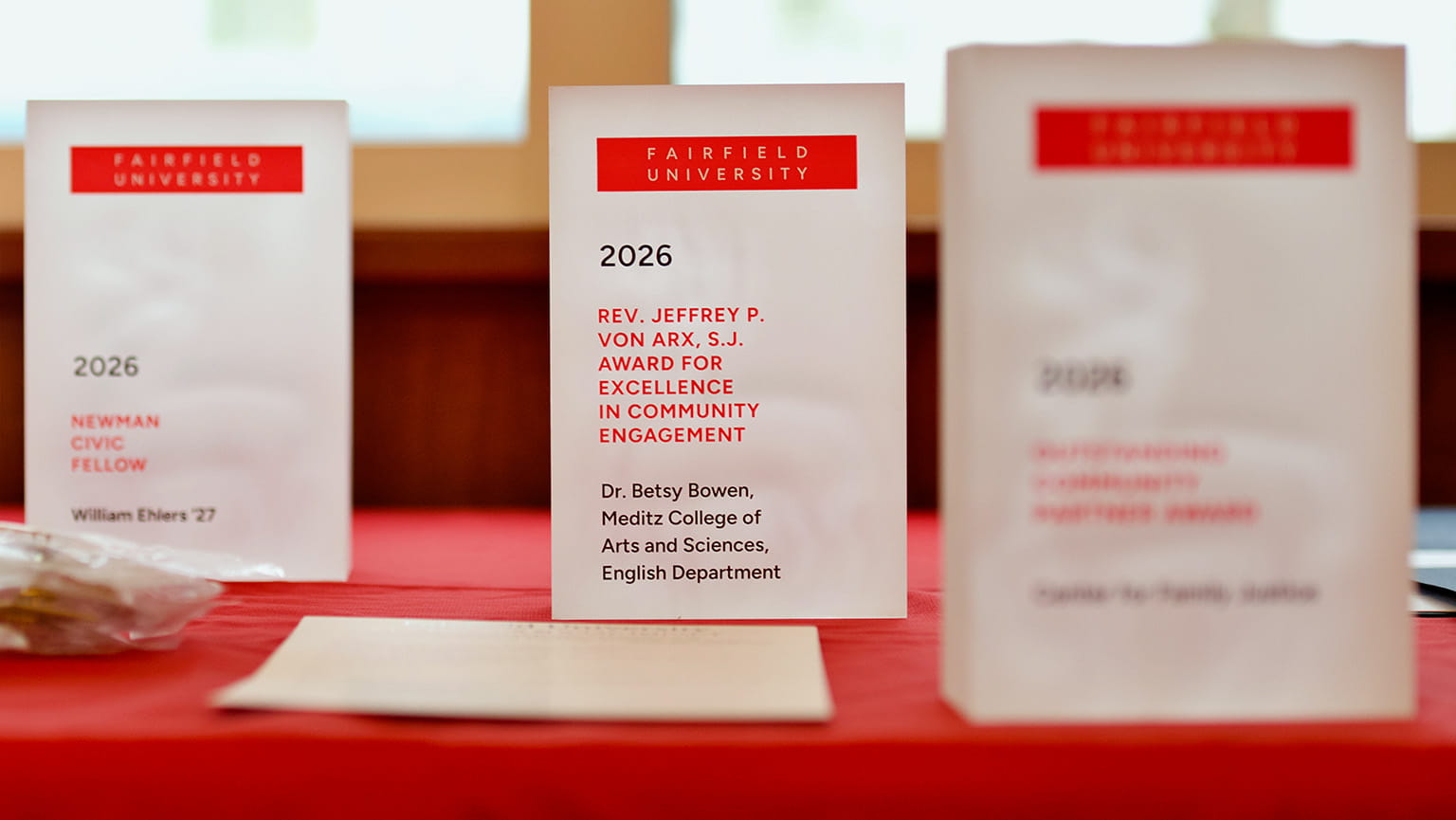 Frosted resin-glass awards engraved with each individual recipient's award and name.