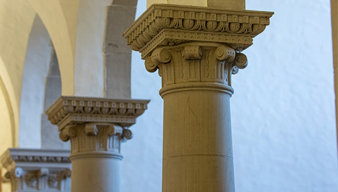 Decorative columns in Bellarmine Hall