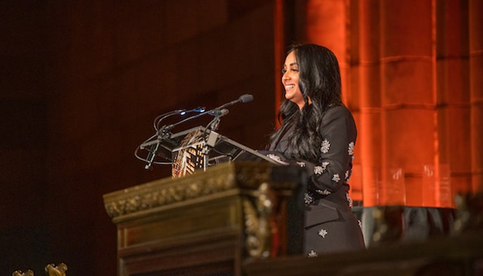 Photo of Aliyah giving a speech