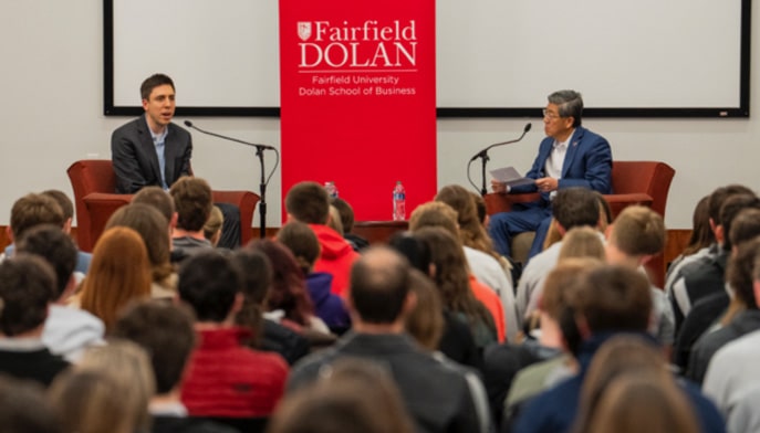 Image of Travis Hill speaking at Fairfield Dolan Dean’s Executive Forum