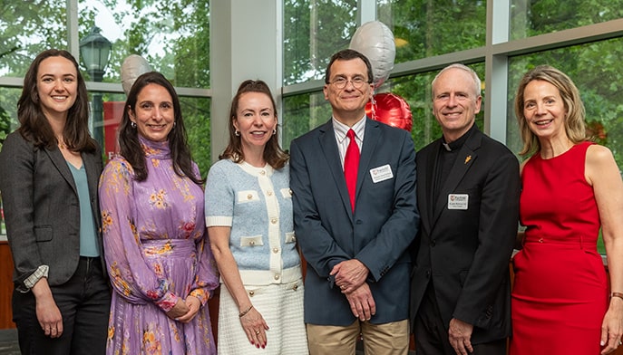 Six members of Fairfield's faculty stand for a group photo after receiving varying teacher of the year awards.