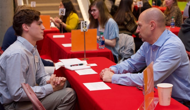 Student shadowing a Fairfield alumni