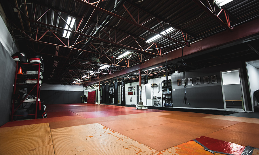 'red metal ceiling frame' local MMA gym, courtesy of Anastase Maragos, @visualsbyroyalz on Unsplash
