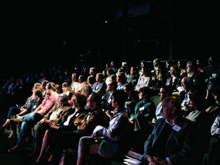 100 audience members gathered in the Quick Center’s Wien Experimental Theatre for Fairfield’s first TEDx event.