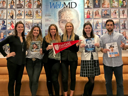 Students pictured with alumna mentor working at WebMD