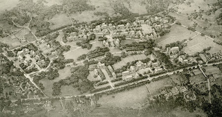 An artist’s rendering of The Comprehensive Plan for the Development of Fairfield University, 1947.