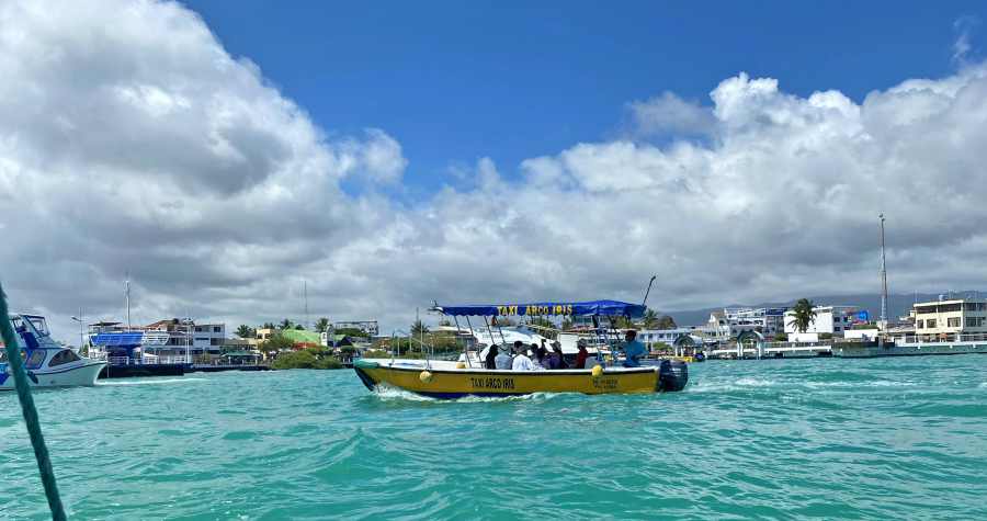 A water taxi in the town of Puerto Ayora, Santa Cruz Island, Galapagos, used for inter-island travel