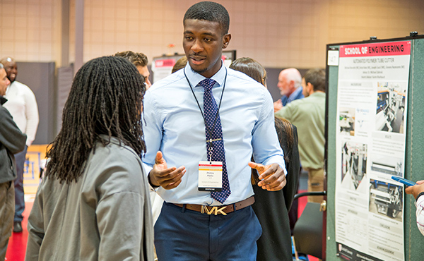 More than 440 students presented research projects at the 2023 Innovative Research Symposium this past May, including School of Engineering graduate student Prince Addo MA’23