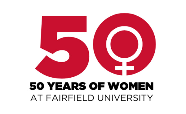 50 Years of Women at Fairfield University logo.