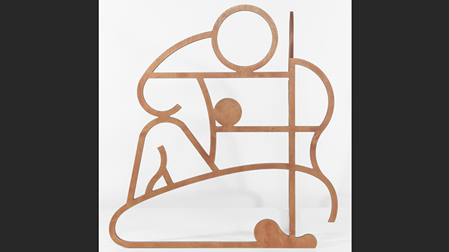 <em>Seated Woman in Rose</em>, 2018, stained Baltic birch. <br />On loan from the artist and Nicelle Beauchene Gallery