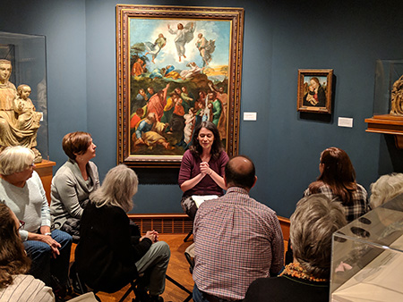 Fairfield University Art Museum's Curator of Education Michelle DiMarzo, PhD, leads an Art in Focus discussion.