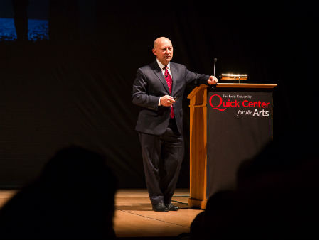 Admiral James Stavridis on stage at the Dolan Lecture
