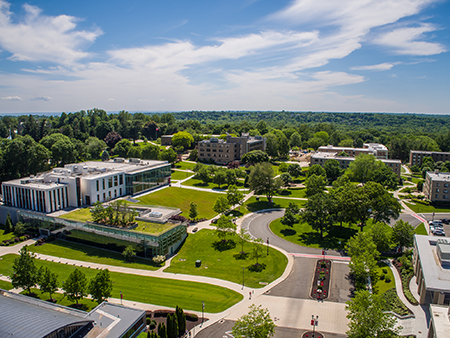 Beauty drone shot of Fairfield University campus