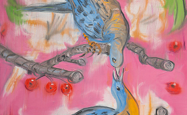 A cropped version of Ann Craven's Passenger Pigeons, Again (Extinct, after Audubon), 2019, oil on canvas. Courtesy of the artist and Southard Reid, London