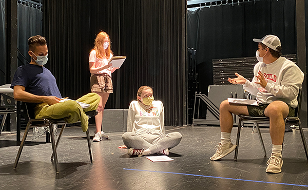 A group of Theatre Fairfield students rehearsing in the Wien Black Box Theatre.