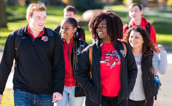 Photo of Fairfield students walking on campus