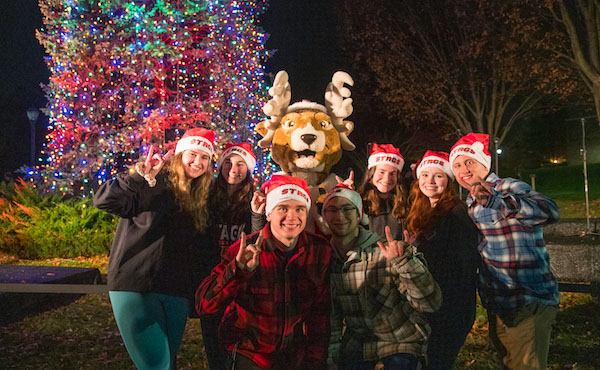 Image of Fairfield students at last year's tree lighting ceremony 