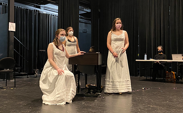 Theatre Fairfield students rehearsing in the Wien Experimental Black Box Theatre space in the Quick Center for the Arts.