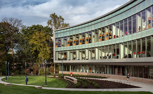 Exterior image of the the Charles F. Dolan School of Business.