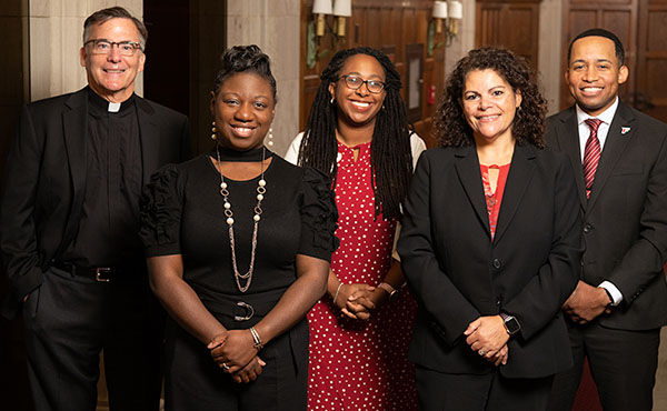 Vice Provost and Executive Director Rev. Kevin O'Brien, S.J.; Director of Admission Nakia Letang; Director of Student Wellbeing Wendy Mendes; Director of Development Anissa DeMatteo; and Dean of Student Success Pejay Lucky. 
