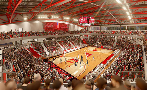 New on-campus arena basketball court rendering.