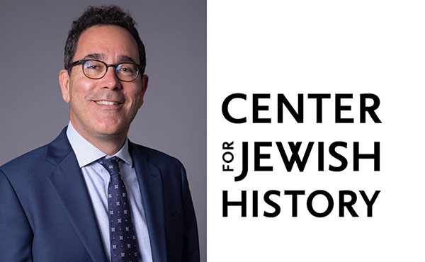 Headshot of Professor Gavriel Rosenfeld and The Center for Jewish History's Logo.