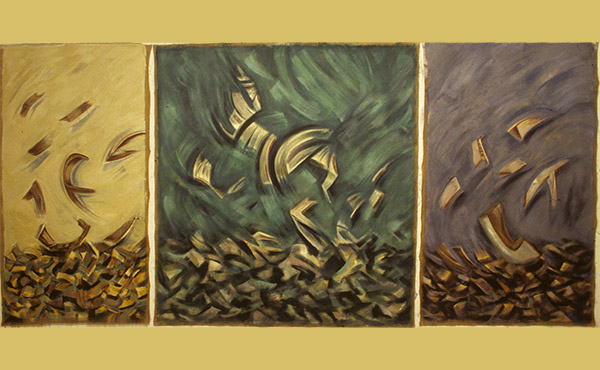 Shipwreck,1991,Acrylic on canvas, Triptych, Oil on linen; Left: 84 x 43 inches, Center: 84 x 50 inches, Right: 84 x 36 inches, Courtesy of the artist.