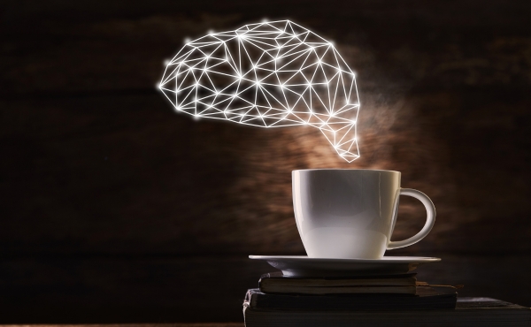 Cup of espresso with graphic of brain coming out of it