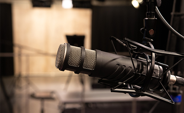 A black microphone in studio.