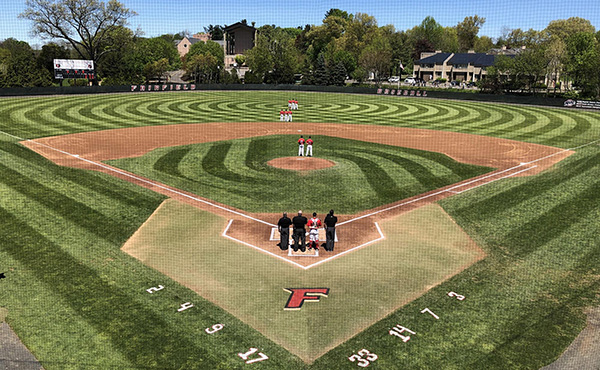 Alumni Diamond will be renamed Don '63 and Chris '88 Cook Field, baseball filed view from home plate.