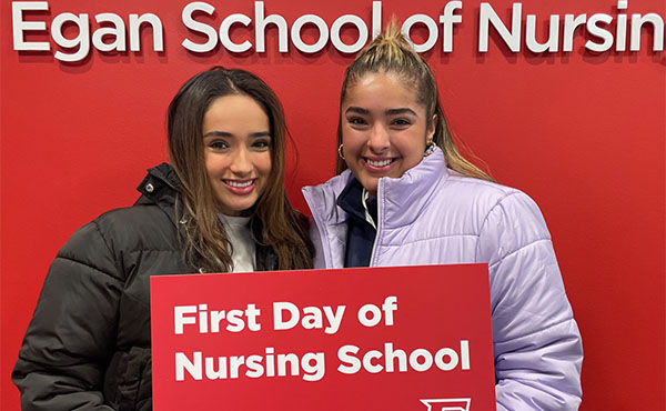 Sisters Leslie and Lindsey Borrego, Class of 2025, were all smiles on the first day of school.