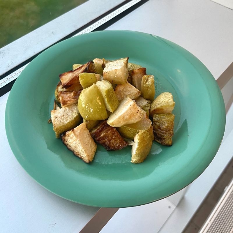 Plate of roasted chayote squash